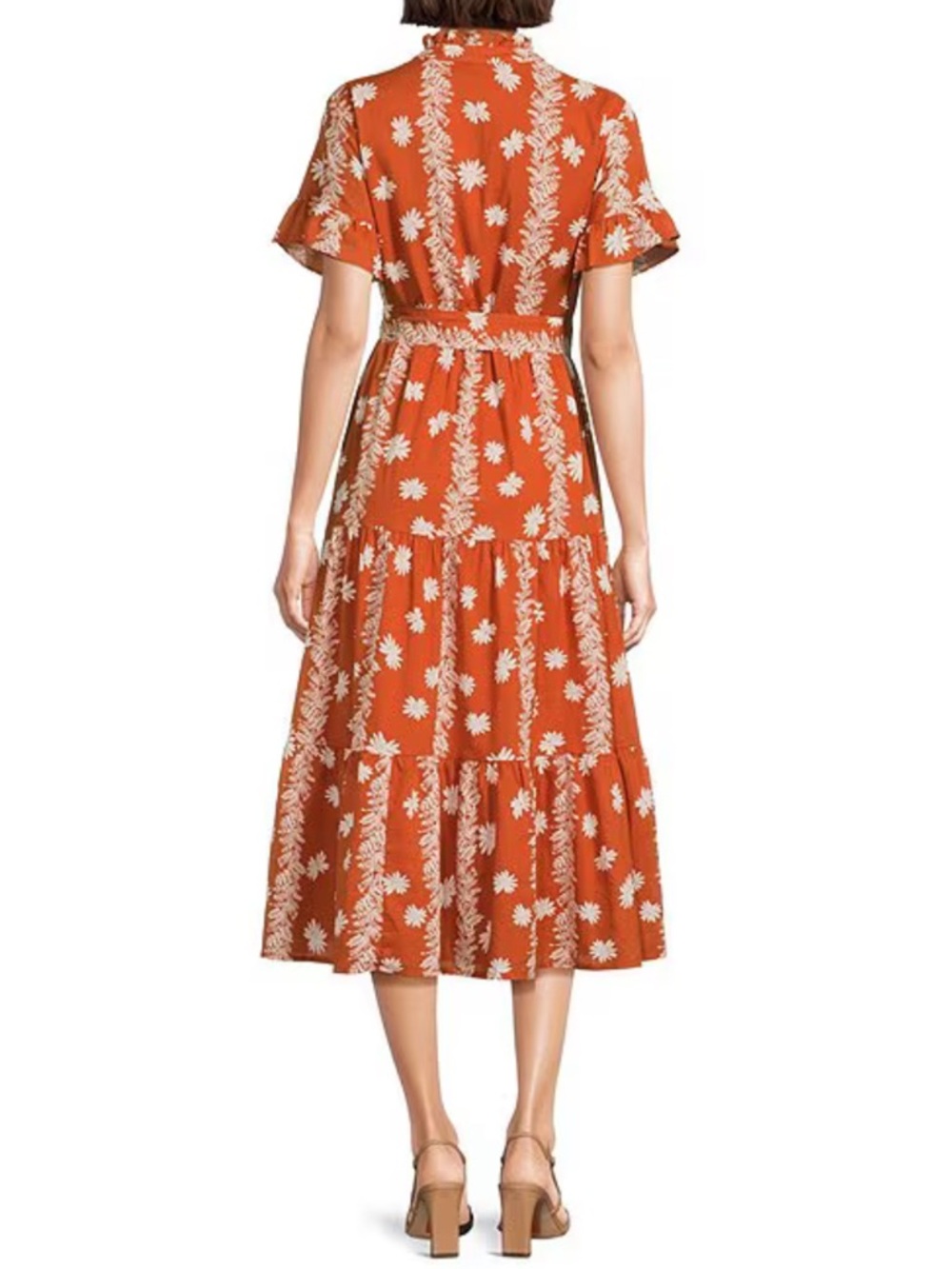 J. Marie Aubrey Burnt Orange Floral Button Up Belted Cotton Midi Dress NWT $180 - Picture 4 of 16